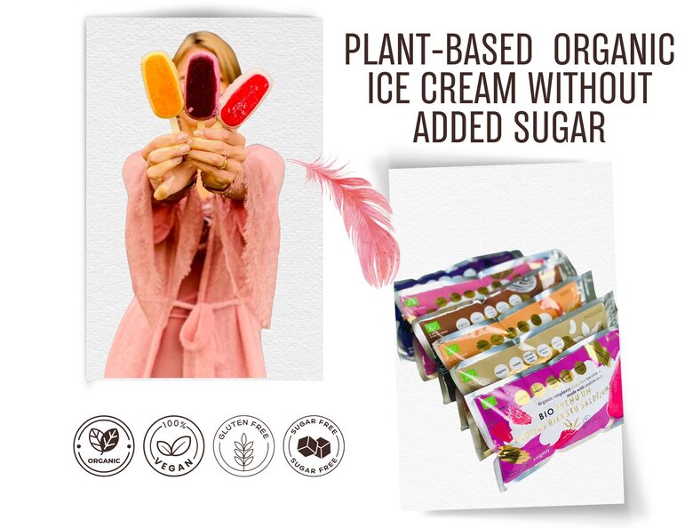 Organic plant-based milk ice cream without refined sugar, made in Latvia