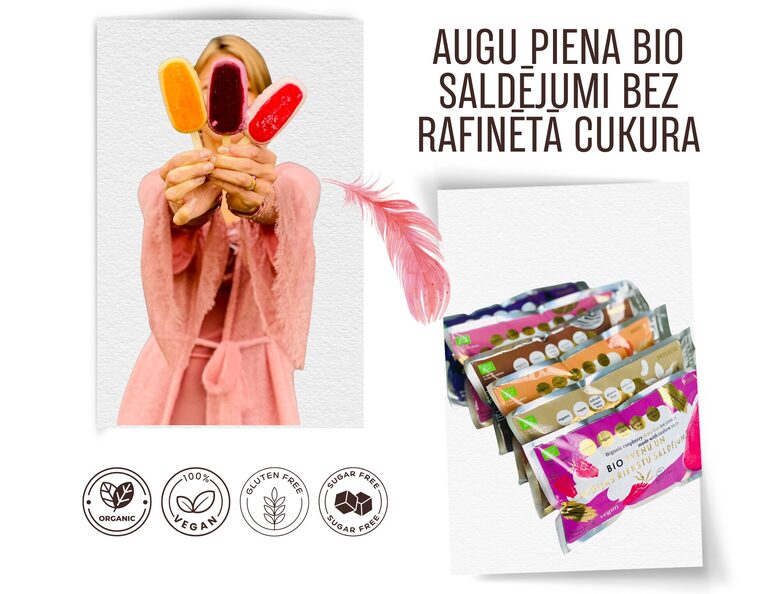 Augu piena bio saldējums bez rafinētā cukura ražots Latvijā